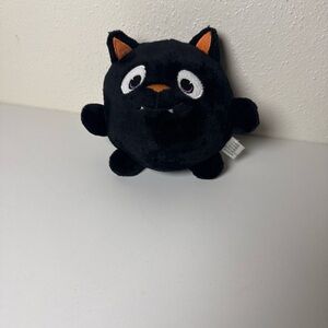 Plush Black Cat Toy with Orange Accents